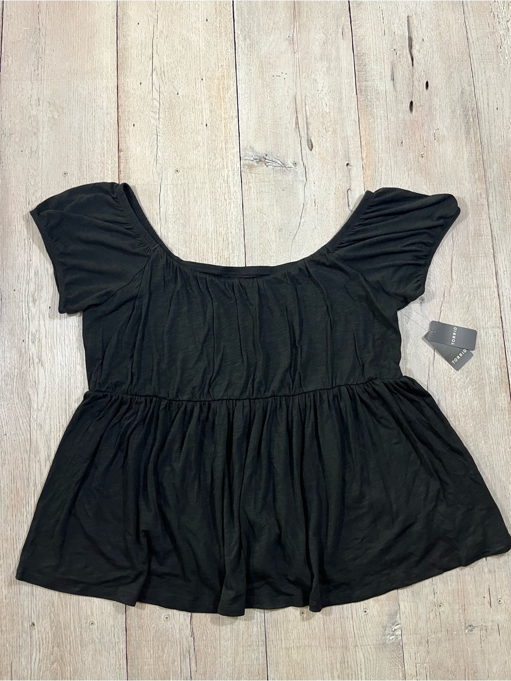 Torrid Vintage Slub Scoop Neck Cap Sleeve Shirred Babydoll Top Size 2 Deep Black